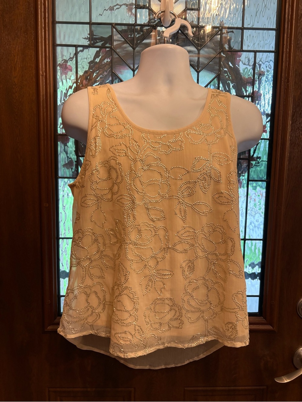 LC Lauren Conrad Cream Beaded Floral Sleeveless Camisole